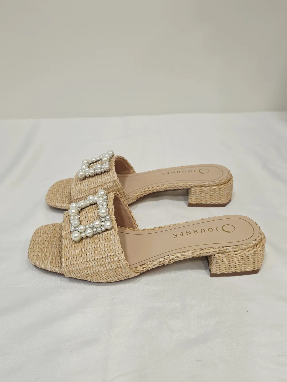Journee Collection Jistina Women’s Pearl-Embellished Woven Slide Sandals Natural